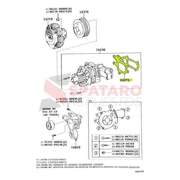 JUNTA DE BOMBA DE AGUA TOYOTA HILUX-SW4 2005-2015 1KD-2KD VIGOORIGINAL - Imagen 2
