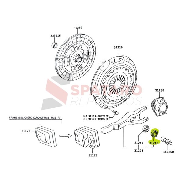 BUJE PIVOTE HORQUILLA EMBRAGUE HILUX 2016-2023 Revo  Original - Imagen 2