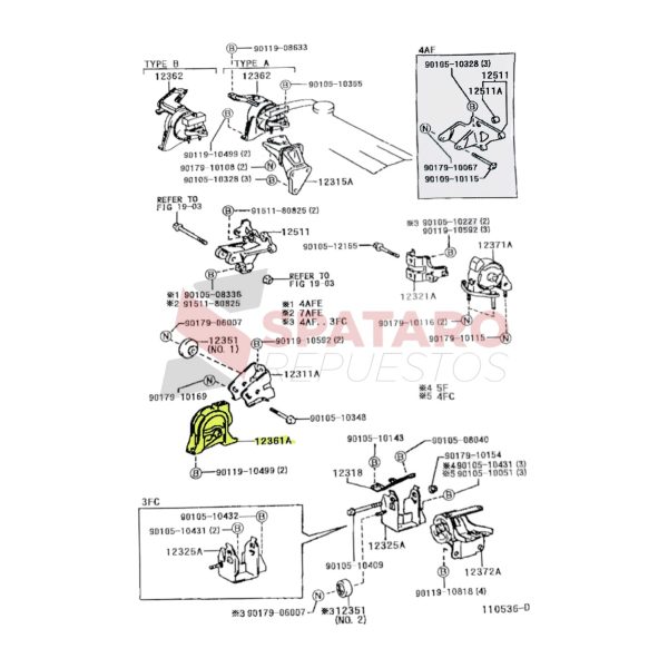 SOPORTE DE MOTOR COROLLA NAFTA 1996-2000 DELANTERO - Imagen 2