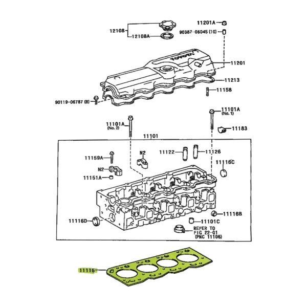 JUNTA DE TAPA DE CILINDRO TOYOTA HILUX 2001-2004 5L SIN TURBO 1.55mm - Imagen 2