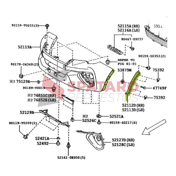 PUNTERA FENDER PARAGOLPE DELANTERO SW4 2016-2020 IZQUIERDO - Imagen 3