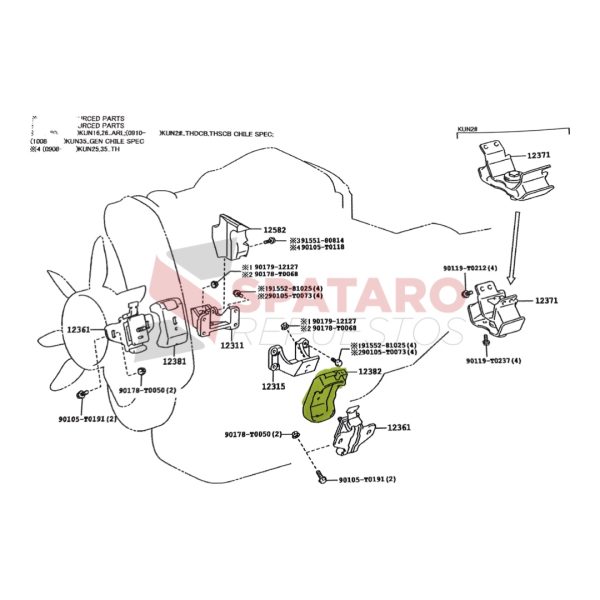 SOPORTE DE CHAPA PARA TACO  DE MOTOR HILUX-SW4 2005-2015 1KD-2KD - Imagen 3
