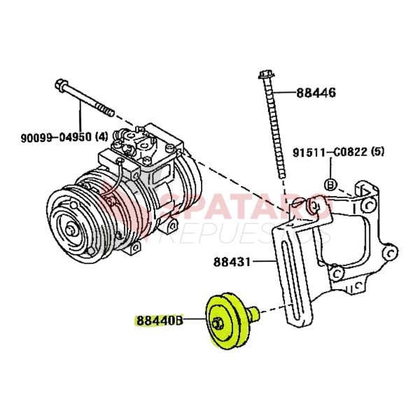 POLEA ESTIRA CORREA AIRE HILUX-SW4 1996-2004 *3.0 TURBO* 1KZ Toyako - Imagen 3