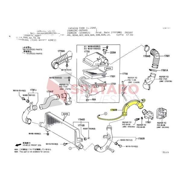 MANGUERA INTERCOOLER HILUX-SW4-INNOVA 2019-2024 N2 CON ACOPLE RAPIDO LADO IZQUIERDO ORIGINAL - Imagen 3