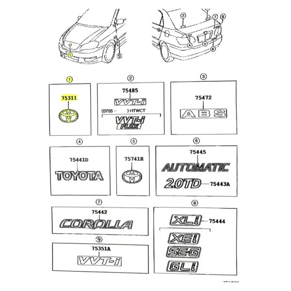 EMBLEMA "LOGO" PARRILLA COROLLA 2002-2007 Original - Imagen 3