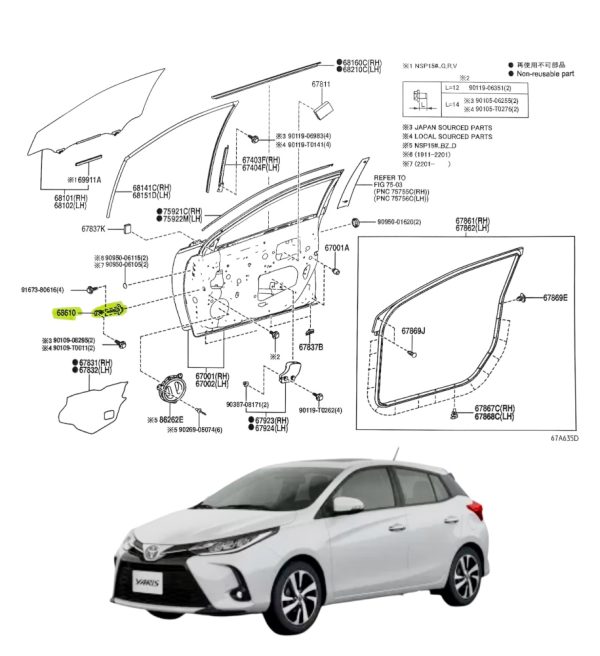 RIENDA DE PUERTA YARIS 2016-2025 DELANTERA ORIGINAL - Imagen 3