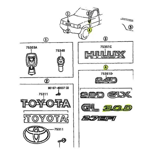 EMBLEMA "3.0D" HILUX 2001-2004 ORIGINAL - Imagen 4