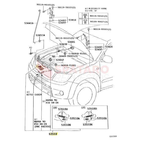 CIERRE TRABA CAPOT HILUX-SW4 2005-2011 SRV CON CABLE/SWITCH  ORIGINAL - Imagen 4