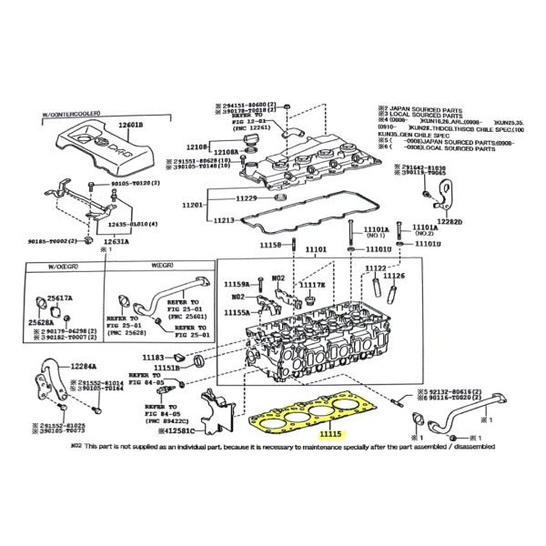 JUNTA DE TAPA DE CILINDROS HILUX-SW4 2005-2015 VIGO 3.0 1KD (0.95 mm de altura)Taiwan - Imagen 2