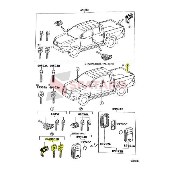 CILINDRO DE PORTON CON LLAVES HILUX 2016-2023 REVO Original - Imagen 3